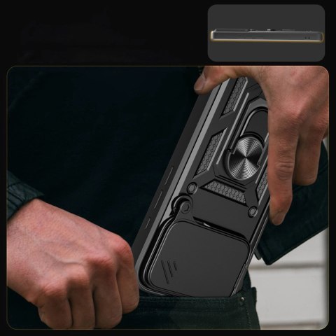Etui Hybrid Armor Camshield na iPhone 17 Pro Max pancerne z podstawką i osłoną aparatu - czarne