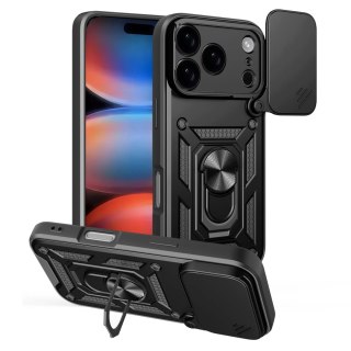 Etui Hybrid Armor Camshield na iPhone 17 Pro pancerne z podstawką i osłoną aparatu - czarne