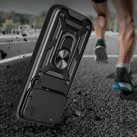Etui Hybrid Armor Camshield na iPhone 17 Pro pancerne z podstawką i osłoną aparatu - czarne