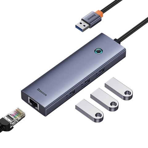 Hub USB-A 4w1 Baseus UltraJoy 3 x USB-A 3.0 + RJ45 - szary