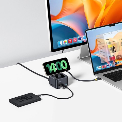 Hub USB-C 7w1 Baseus MagPro Series II z ładowarką kompatybilną z MagSafe 15W + HDMI + USB-A + USB-C + SD/TF - czarny