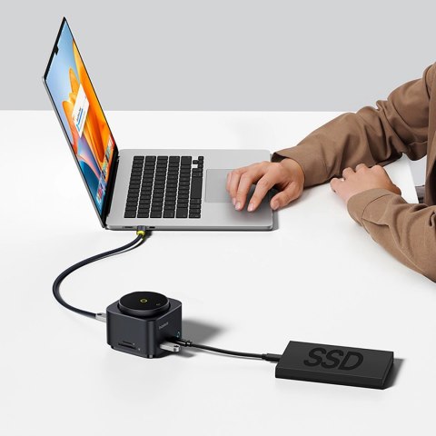 Hub USB-C 7w1 Baseus MagPro Series II z ładowarką kompatybilną z MagSafe 15W + HDMI + USB-A + USB-C + SD/TF - czarny
