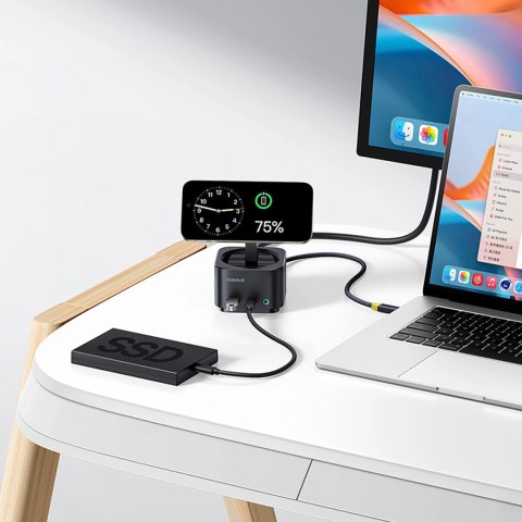 Hub USB-C 7w1 Baseus MagPro Series II z ładowarką kompatybilną z MagSafe 15W + HDMI + USB-A + USB-C + SD/TF - czarny