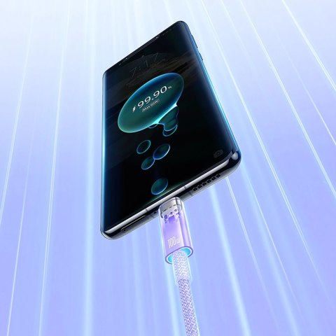 Kabel Baseus Explorer 100W USB-A - USB-C z inteligentnym czujnikiem temperatury 1m - fioletowy