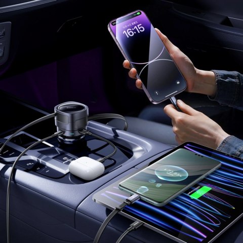Ładowarka samochodowa Baseus Enjoyment Max 90W 2x USB-C + kabel USB-C i Lightning - czarna