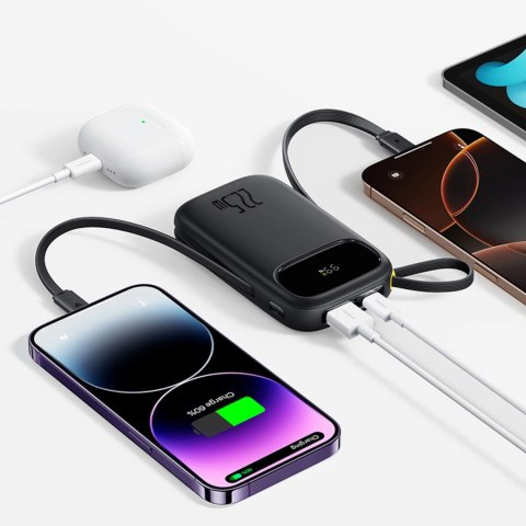 Powerbank Baseus EnerFill FC31 10000mAh 22.5W z wyświetlaczem cyfrowym i 2 wbudowanymi kablami (USB-C + Lightning) - czarny