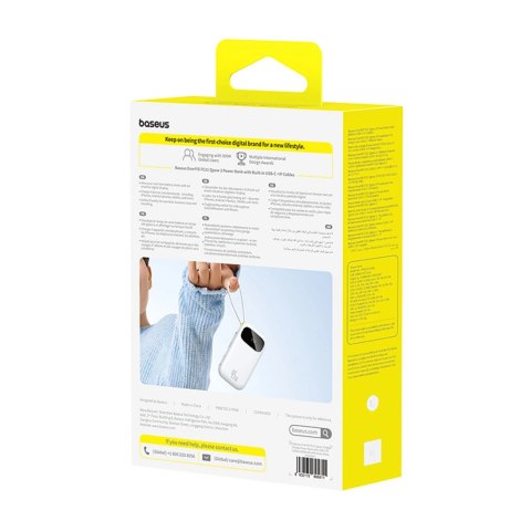 Powerbank Baseus EnerFill FC31 20000mAh 45W z wyświetlaczem cyfrowym i 2 wbudowanymi kablami (USB-C + Lightning) - biały