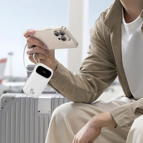 Powerbank Baseus EnerFill FC31 20000mAh 45W z wyświetlaczem cyfrowym i 2 wbudowanymi kablami (USB-C + Lightning) - biały