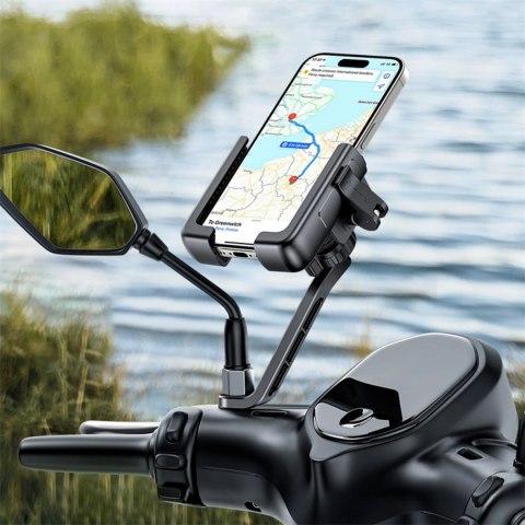 Uchwyt motocyklowy na telefon Baseus GoTrip do lusterka, z amortyzacją - czarny