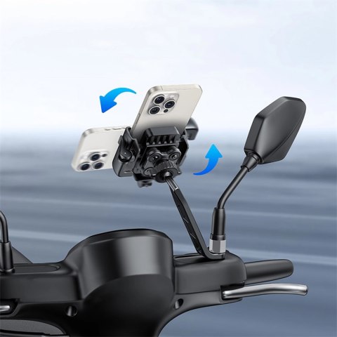 Uchwyt motocyklowy na telefon Baseus GoTrip do lusterka, z amortyzacją - czarny