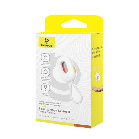 Wykrywacz ukrytych kamer Baseus Heyo Series II z alarmem i mini latarką + kabel Baseus Simple USB-A - USB-C - biały