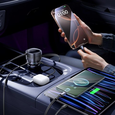 Ładowarka samochodowa Baseus Enjoyment Max 90W 2 x kabel USB-C + USB-A + USB-C - czarna