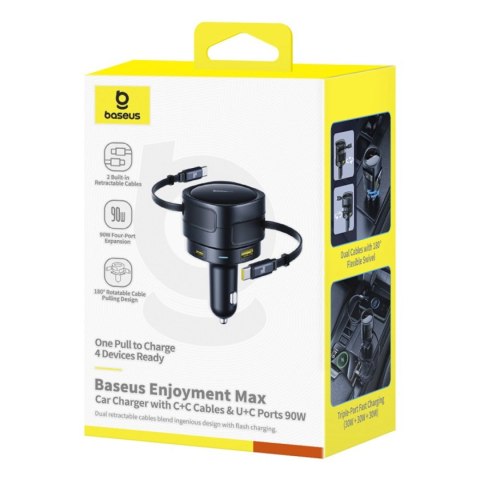 Ładowarka samochodowa Baseus Enjoyment Max 90W 2 x kabel USB-C + USB-A + USB-C - czarna