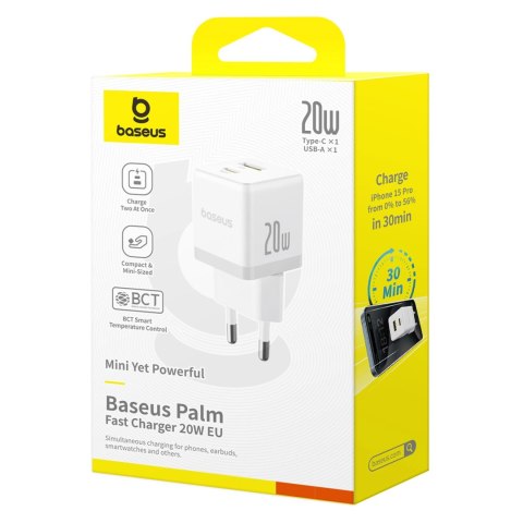 Ładowarka sieciowa Baseus Palm 20W USB-C USB-A - biała