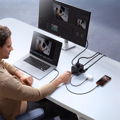 Listwa zasilająca Baseus EnerFill FA11 67W kostka USB-A + USB-C + 3 x gniazdo EU 1,5m - czarna