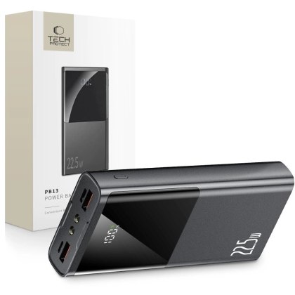 Powerbank Tech-Protect PB13 20000mAh 22.5W 2x USB-A / USB-C / Lightning z kablem USB-C / USB-A - szary