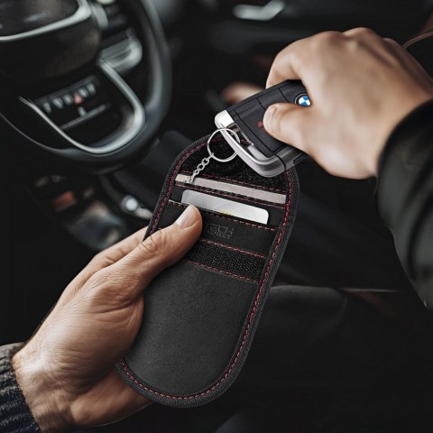 KLATKA FARADAYA TECH-PROTECT KLR100 POUCH KEYLESS RFID SIGNAL BLOCKER CASE BLACK/RED