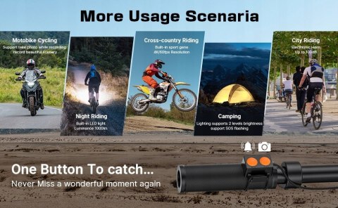 Kamera rowerowa motor 4K z EIS, Anti-Shake, ekran 2.0, pilot i karta 64GB