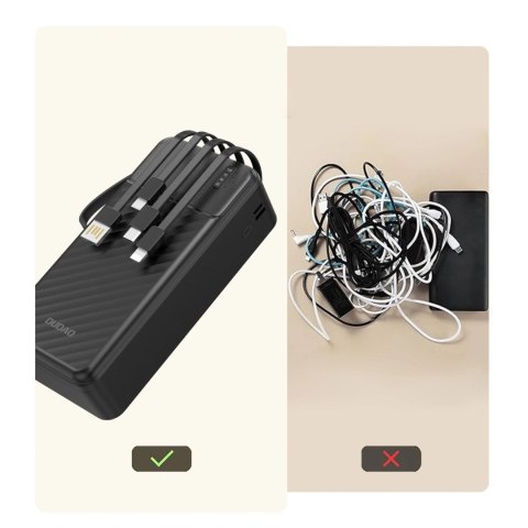 Powerbank Dudao K11 Max 30000mAh z wbudowanymi kablami - czarny