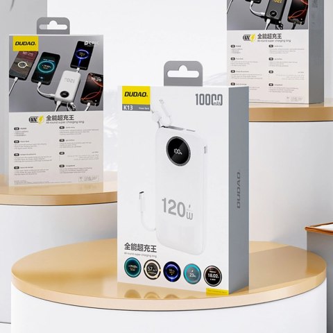 Powerbank Dudao K13 10000mAh z wbudowanym kablem - biały