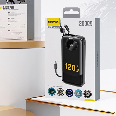 Powerbank Dudao K13 10000mAh z wbudowanym kablem - czarny