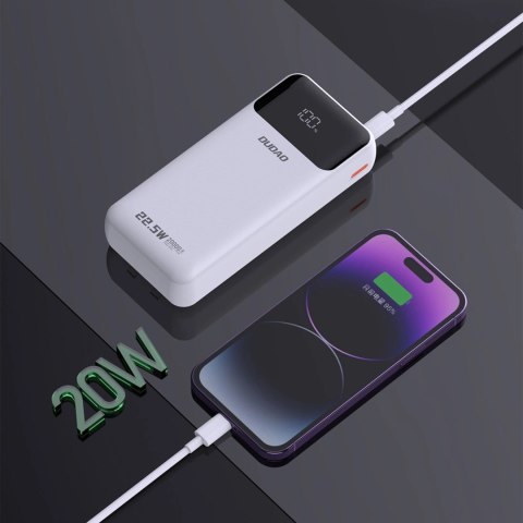 Powerbank Dudao K15Pro 20000mAh 22.5W PD USB-C / USB-A / wbudowane kable Lightning i USB-C - biały