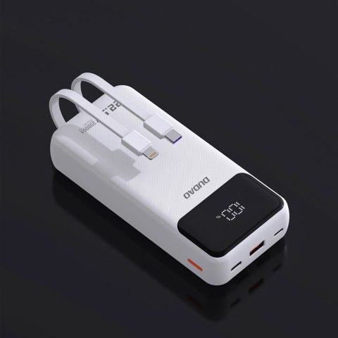 Powerbank Dudao K15Pro 20000mAh 22.5W PD USB-C / USB-A / wbudowane kable Lightning i USB-C - biały