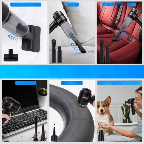 PRZENOŚNY ODKURZACZ SAMOCHODOWY RĘCZNY 16000Pa 120W 6000mAh + 2x FILTR HEPA