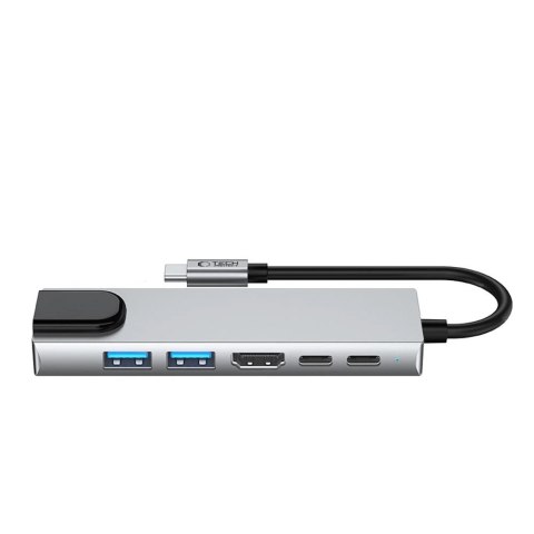 Adapter Tech-Protect HB02 HUB Adapter 6w1 USB-C + USB2.0 + USB3.0 + HDMI 4K 30Hz + RJ45 + PD100W - szary