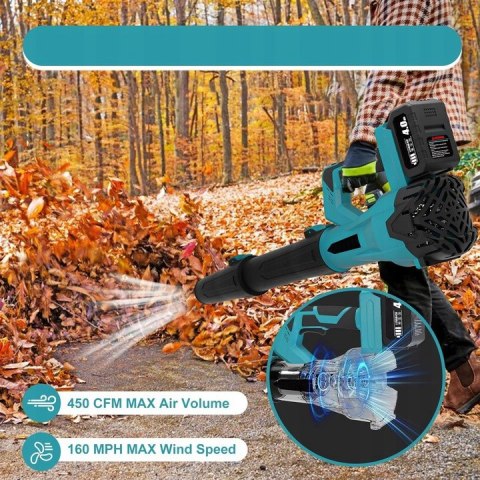 BEZPRZEWODOWA DMUCHAWA DO LIŚCI 21V - 6 PRĘDKOŚCI, 2 AKUMULATORY 3AH