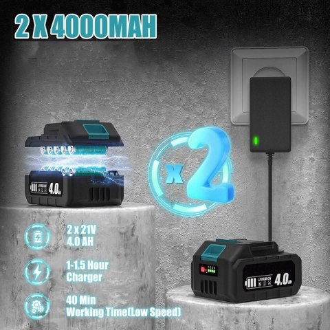 BEZPRZEWODOWA DMUCHAWA DO LIŚCI 21V - 6 PRĘDKOŚCI, 2 AKUMULATORY 3AH