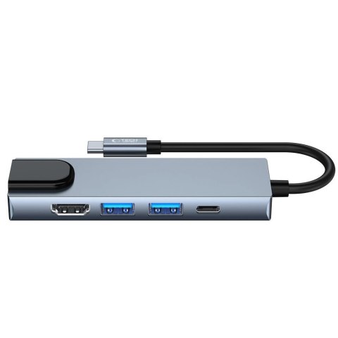 HUB Tech-Protect V3 5w1 USB-C - USB-A 3.0 / USB-A 2.0 / USB-C / HDMI / RJ45 - szary