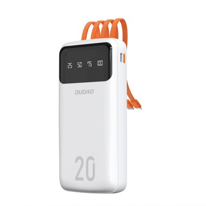 Dudao pojemny powerbank z 3 wbudowanymi kablami 20000mAh USB Typ C + micro USB + Lightning biały (Dudao K6Pro+)