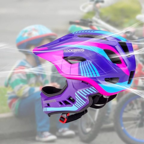 Kask rowerowy Rockbros TT-32SBPP-S dziecięcy z odpinaną szczęką rozmiar S - fioletowo-różowy