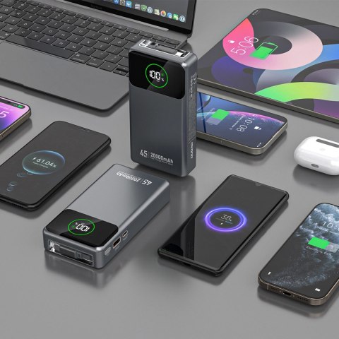Powerbank Dudao K31 Pro 45W 20000mAh z wbudowanym zwijanym kablem USB-C - szary