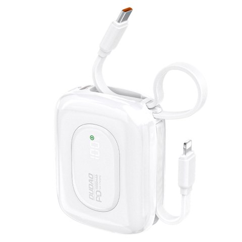 Powerbank Dudao K32 10000 mAh z wbudowanym kablem USB-C/Lightning - biały