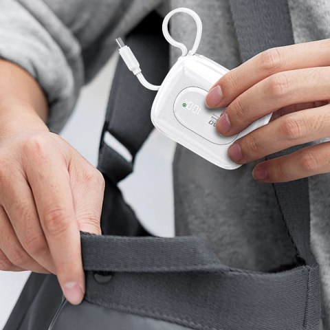 Powerbank Dudao K32 10000 mAh z wbudowanym kablem USB-C/Lightning - biały