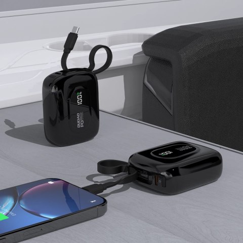 Powerbank Dudao K32 10000 mAh z wbudowanym kablem USB-C/Lightning - czarny