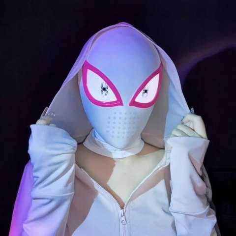 Maska SpiderMan Gwen Stacy Świecące Oczy Led COSPLAY Dla DZIECI i DOROSŁYCH