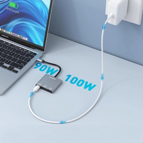 Hub Wozinsky WHCH-01 USB-C PD 100W HDMI 4K@30Hz USB-A 10Gbps - szary