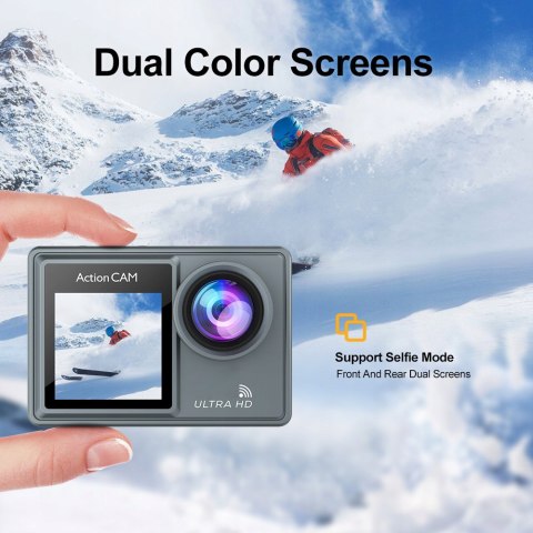 Kamera Sportowa 5K/4K UHD Pilot, Dwustronny Ekran i Obudowa Wodoodporna 30M