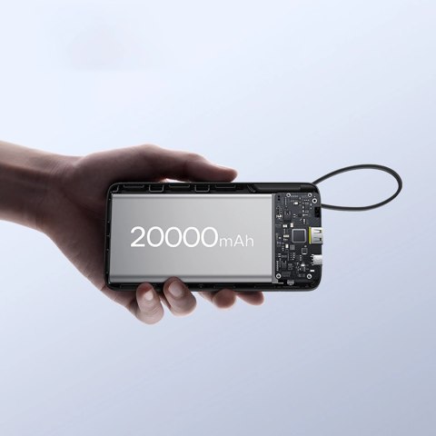 Powerbank Baseus Bipow 2 20000mah 20W z cyfrowym wyświetlaczem z wbudowanym kablem USB-C - czarny
