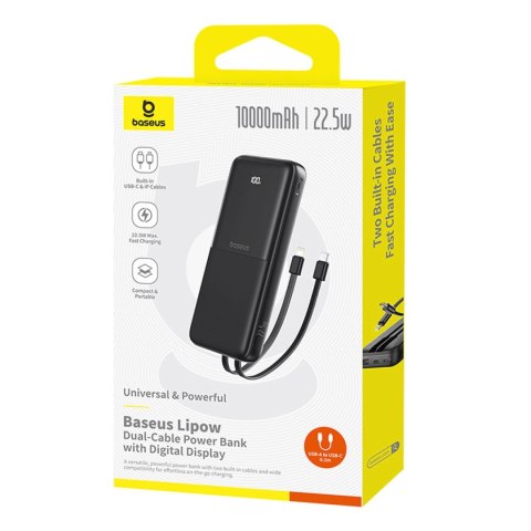 Powerbank Baseus Lipow 10000mAh 22.5W z podwójnym wbudowanym kablem z wyświetlaczem (z dodatkowym czarnym kablem Baseus Simple U