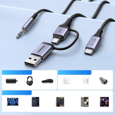 Adapter audio Ugreen z funkcją ładowania 2w1 USB-C - USB-A/C + minijack - czarny