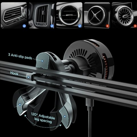 SPIGEN ESSENTIAL EV25MFAQ Qi2.2 PELTIER MAGNETIC MAGSAFE VENT CAR MOUNT WIRELESS CHARGER BLACK