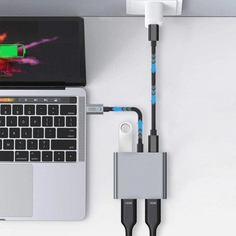 Adapter Tech-Protect HB08 4w1 USB-C + USB2.0 + 2 x HDMI 4K 60HZ - szary