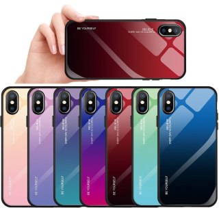 Etui pokrowiec nakładka ze szkła hartowanego do iPhone XS / iPhone X różowo-fioletowy