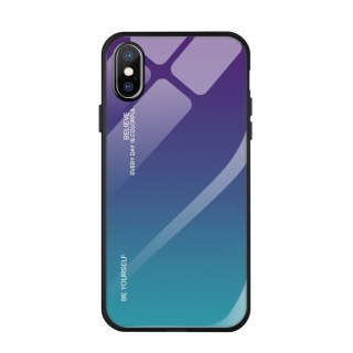 Etui pokrowiec nakładka ze szkła hartowanego do iPhone XS / iPhone X zielono-fioletowy