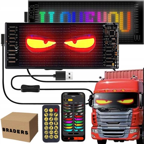 Nowoczesny Wyświetlacz Ekran LED do Samochodu Kolorowy Sterowany Aplikacją