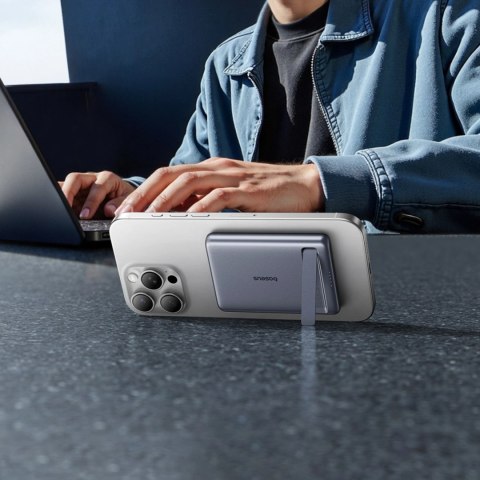 Powerbank Baseus PicoGo AM31 Qi2 5000mAh 20W ultracienki kompatybilny z MagSafe z podstawką z kablem plecionym Baseus Simple USB